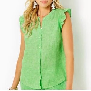 Lilly Pulitzer women’s Briette Button Down sleeveless top in Gecko Green